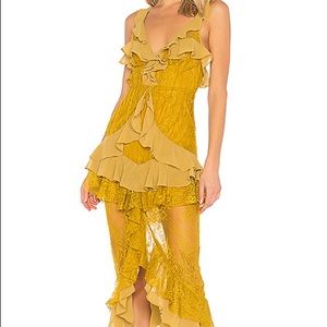 For Love and Lemons Daphne Midi Dress- Chartreuse